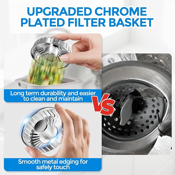 Upgraded 3 in 1 Kitchen Sink Drain Strainer & Sink Stopper, Stainless Steel Kitchen Drain Plug & Sink Installation Parts with Anti-Clogging Basket, Fit US Standard 3-1/2'' Sink Drain Hole