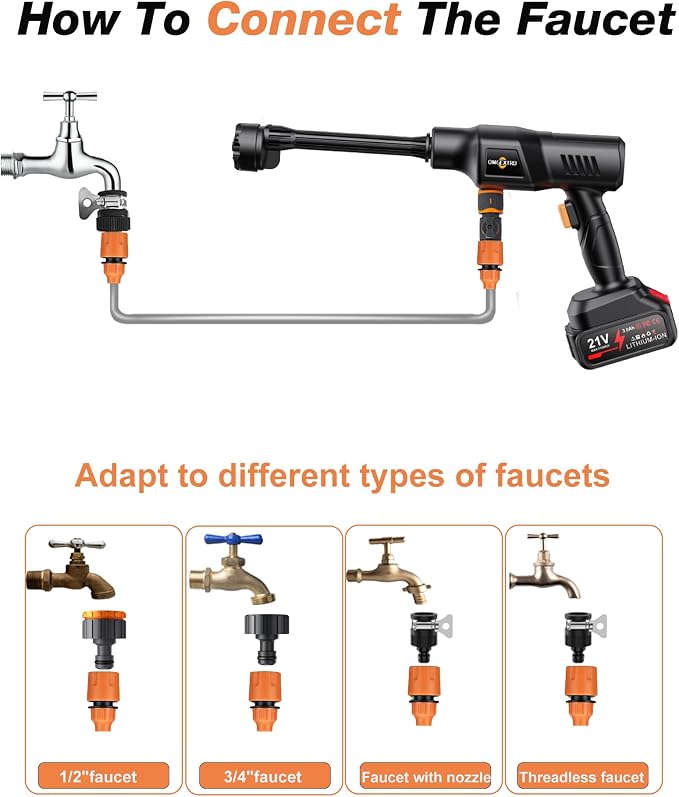 Cordless Car Washer 1250PSI Cordless Car Washer with 6-in-1 Nozzle, 17FT High-Elastic Hose,Home Portable Handheld Car Washer Cleaner