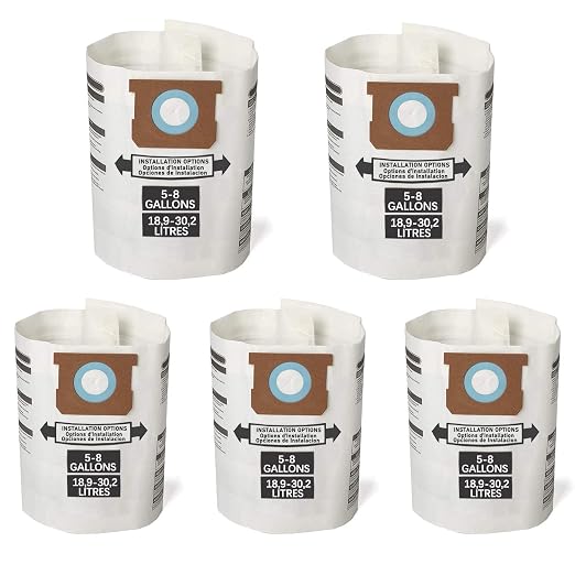 5 Pack Replacement Filter Bags 5-8 Gallon for Shop Vac Vacuum Type E - 9066100 90661 906-61, White