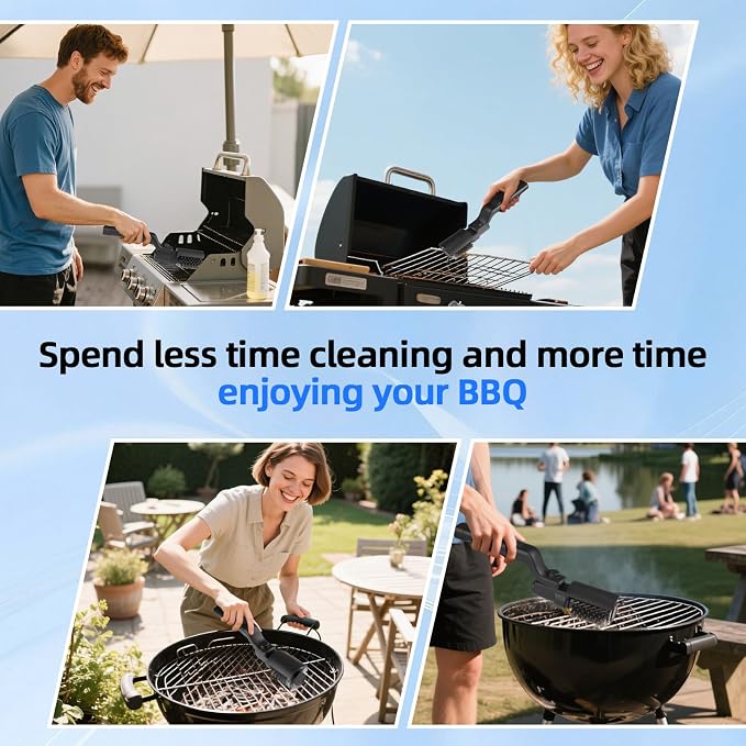Upgraded Electric Grill Brush, Cordless Rechargeable Grill Cleaning Brush with Adjustable Angle, Stainless Steel Brush Head, 3-Speed Power, 90-Min Runtime, Waterproof Cleaner for BBQ Grates (Gray)