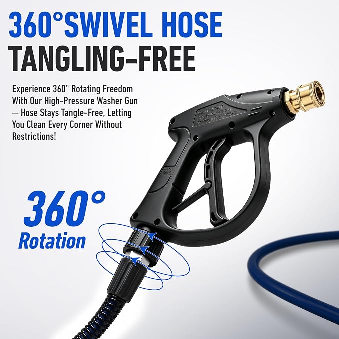 Sewer Jetter Kit for Pressure Washer 50 FT, Drain Cleaner Hose with Power Washer Gun, 1/4 Inch NPT Corner, Rotating and Button Nose Sewer Jetting Nozzle,Waterproof Tape, Pearl Corsage Pin, Spanner