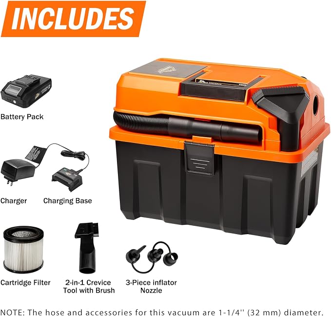 Armor All DVTB202 0902 2.5-Gal 20V Cordless Wet/Dry Vac with 2.0Ah Battery