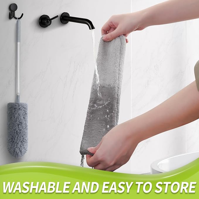 IVYROLL Under Appliance Cleaning Tool with Extension Pole | Skinny Duster & Spider Web Brush & Ceiling Cleaner, 100" Microfiber Feather Cleaner with Washable Head for Fan Furniture Wall