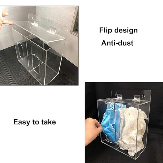 Acrylic Mask and Gloves Dispenser Holder with Lid, Wall Mount Double Dispenser Hoder for Face Mask, Hairnet, Shoe Cover, Bouffant Cap - Can Hang on The Wall and Stand on The Table (Clear)
