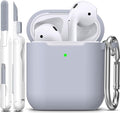 for AirPods 1/2 Case, Soft Silicone Protective Cover with Keychain and Cleaning Pen, Compatible with AirPods 2nd/1st Generation (2016/2019), Full Drop Protection Cover, Pebble