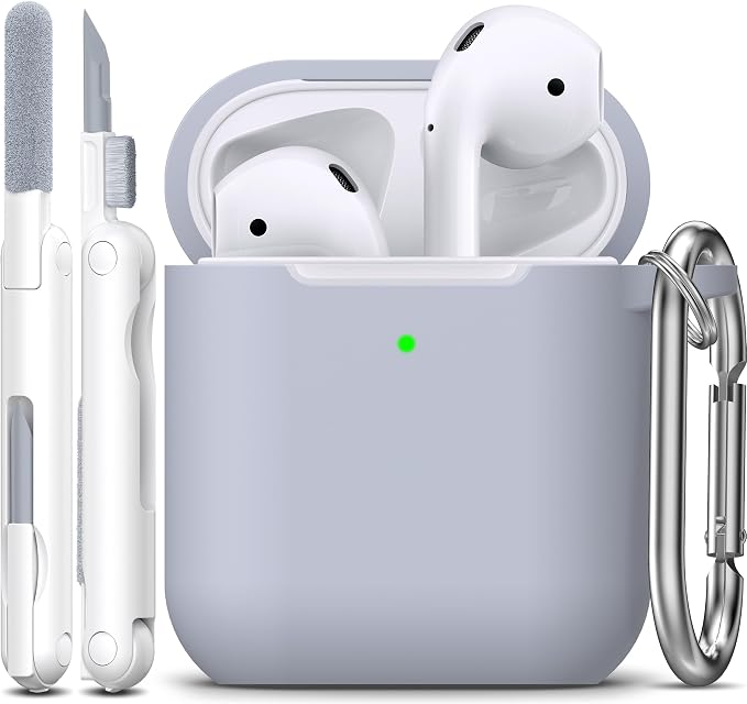 for AirPods 1/2 Case, Soft Silicone Protective Cover with Keychain and Cleaning Pen, Compatible with AirPods 2nd/1st Generation (2016/2019), Full Drop Protection Cover, Pebble