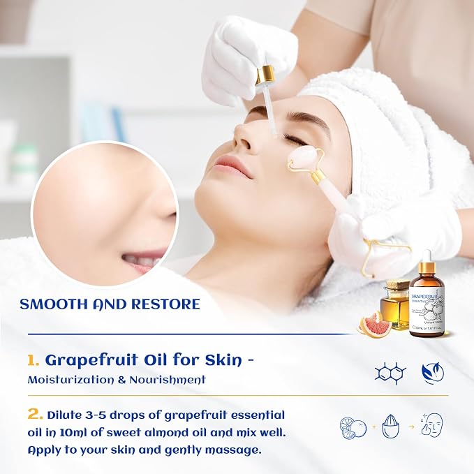 HIQILI Grapefruit Essential Oil for Skin Care, Diffuser and Aromatherapy | Fresh Citrus Aroma, Ideal for Daytime Diffusion, Nighttime Massage, DIY and Daily Home Fragrance —30mL / 1.01 fl oz