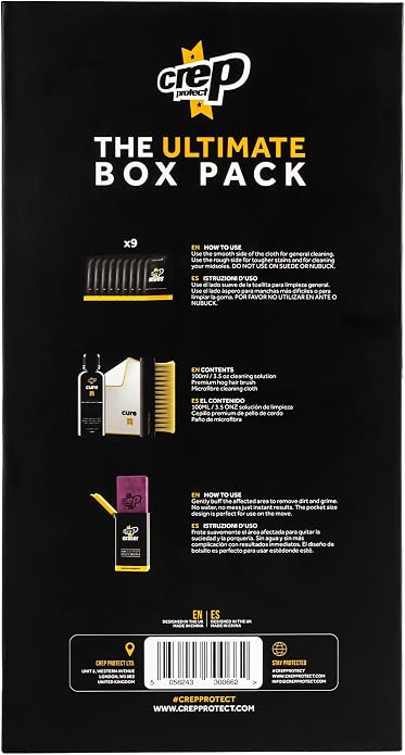 Crep Protect Shoe Care Pack - COMPACT Premium Sneaker Cleaning Kit with 9 x Sneaker Wipes, 1 x Suede & Nubuck Eraser, 3.38 Oz Cleaning Solution, Microfibre Cloth & Brush