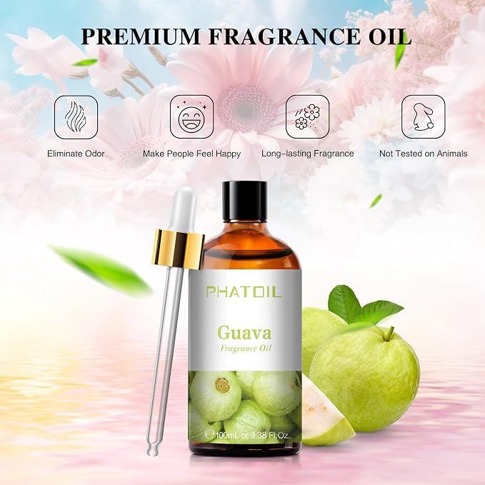 PHATOIL Guava Fragrance Oil for Diffuser Aromatherapy 3.38FL.OZ | Long Lasting Scented Oils For Humidifier, Air Freshener, DIY Soap Candle, Scent Project Making, Aroma Oil for Home Freshening