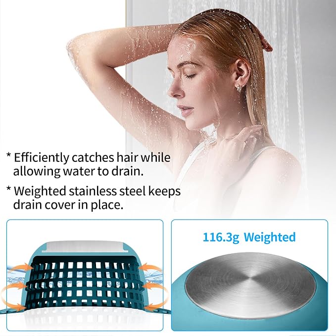 Aluvor Shower Drain Hair Catcher Bathtub Drain Cover Sink Drain Protector | Bathroom Sink & Bathtub Drain Strainer for Pop-Up & Regular Drains, Silver Light Blue