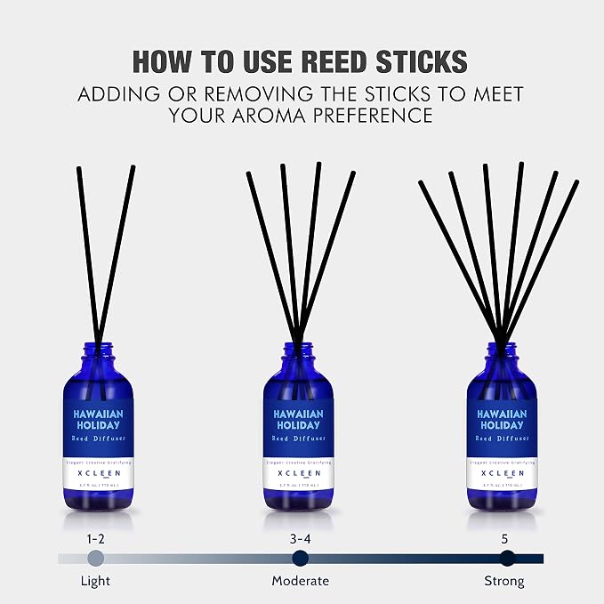 Xcleen Reed Diffuser Set for Home| 3.7 Oz(110ml) Hawaiian Holiday Fragrance Diffuser | with Mangoes, Pineapples, Peaches & Melons Scented Oil Sticks Diffuser, Air Fresheners for Home, Bathroom