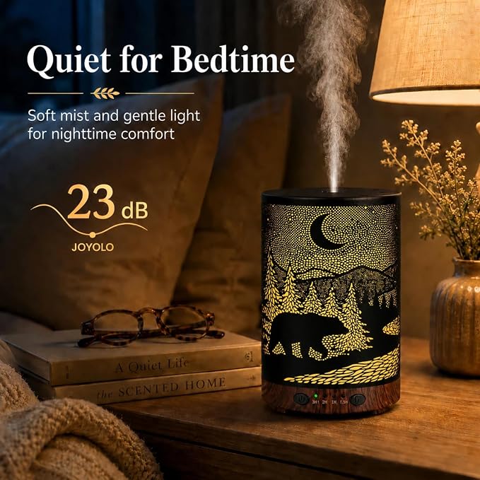 Essential Oil Diffuser 120ML Metal Aromatherapy Diffuser with Timer, Cool Mist Humidifier with Auto Shut-Off & 7 Color Lights for Home Office Spa(Wild Bear)