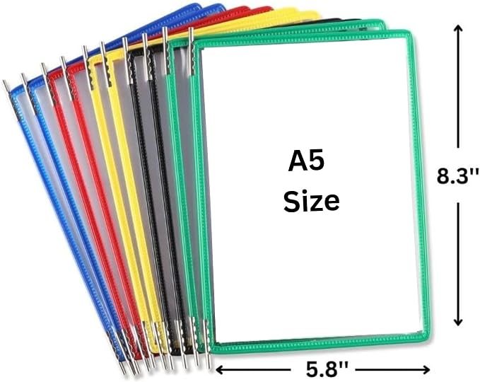 Tarifold Desktop Reference Display System, 10 Pockets, Assorted Colors | 10 double-sided PVC pockets hold 20 letter-size sheets, sturdy metal base, quick-find indexing, easy to assemble