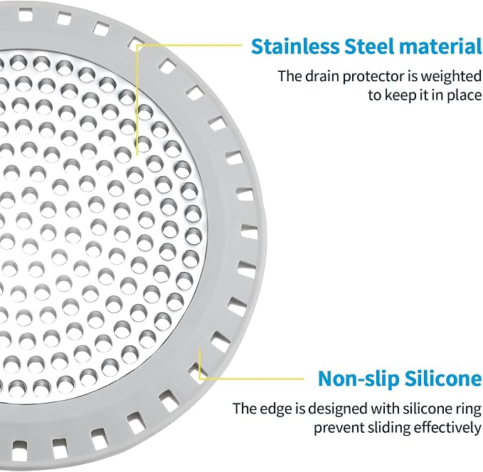 Shower Drain Hair Catcher,Aluvor Shower Drain Cover Bathtub Drain Strainer | Weighted Metal Hair Trap Stopper Sink Protector Filter Bathroom Flat Strainer Stopper (Silver gray)