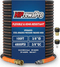 3/8" ID Pressure Washer Hose 100 ft, 4800 PSI Steel-Braided & Durable - Flexible & Kink-Resistant, Power Washer Hose with Swivel Quick Connect & M22-14mm Adapter, Hot/Cold Water Compatible