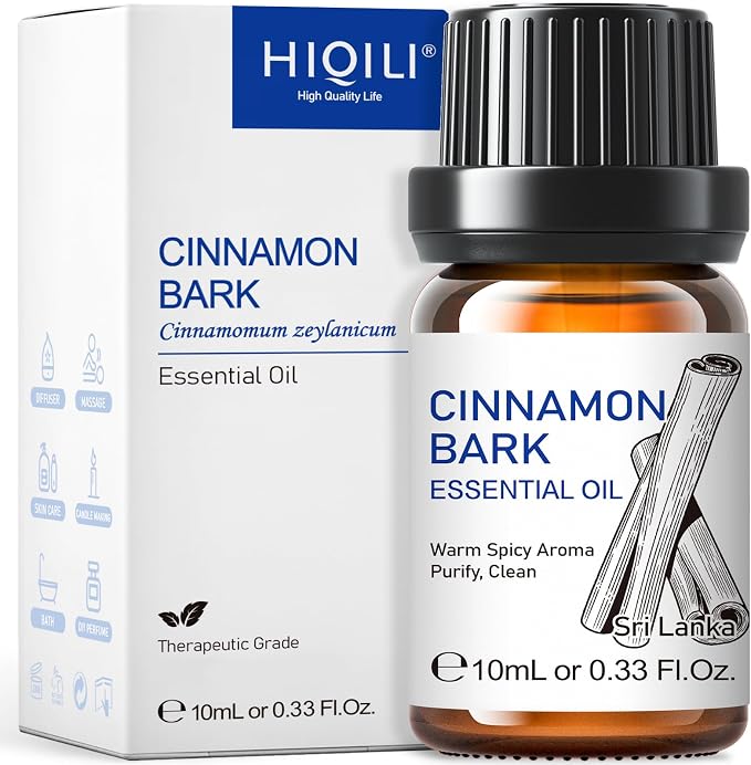 HIQILI 0.33 Fl Oz Cinnamon Essential Oil for Spary, Diffuser, Garden and Kitchen - 100% Pure Natural - Indoor and Outdoor, 10 ML | Brings Mood Lifting Ambience, Gentle Household Barrier, Versatile DIY & Home Freshening -10ml / 0.33 fl oz
