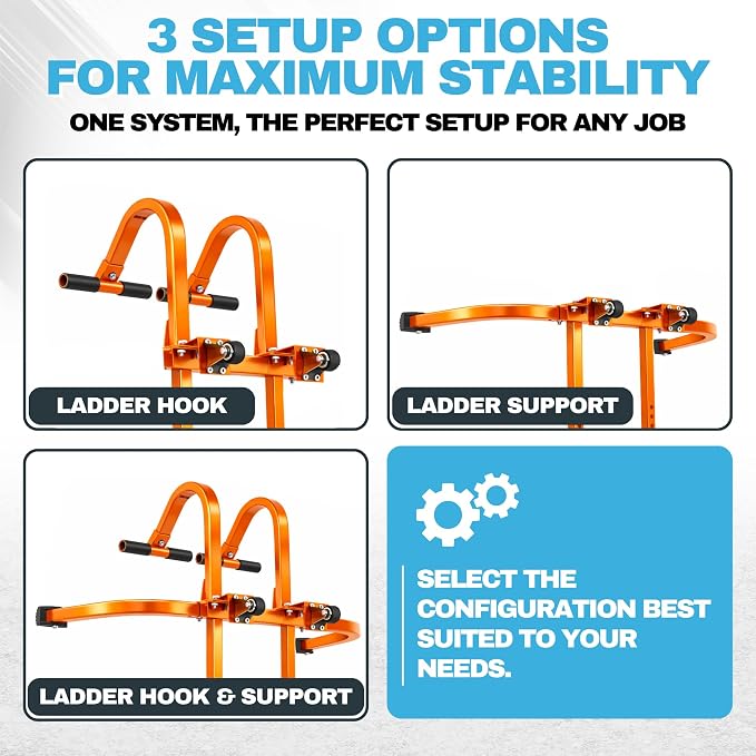 2-in-1 Heavy Duty Ladder Stabilizer with Roof Hooks, 500 LBS Steel Standoff, Non-Slip Rubber Feet for Gutter Cleaning, Roof Work & Walls | Fits Extension, Straight & Telescoping Ladders