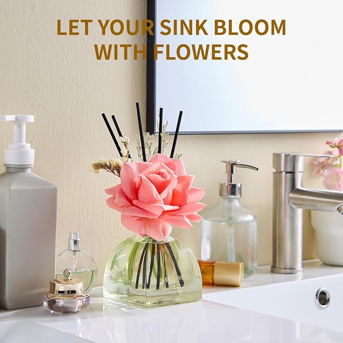 Reed Diffusers Set Citrus Herb Garden Scented 8.5oz Freshener for 140 Days | Dried Flowers, Elegant Decorative Rose, 10 Sticks, Long Lasting Home Fragrance, Bedroom Shelf Decor,Birthday Gifts for Women