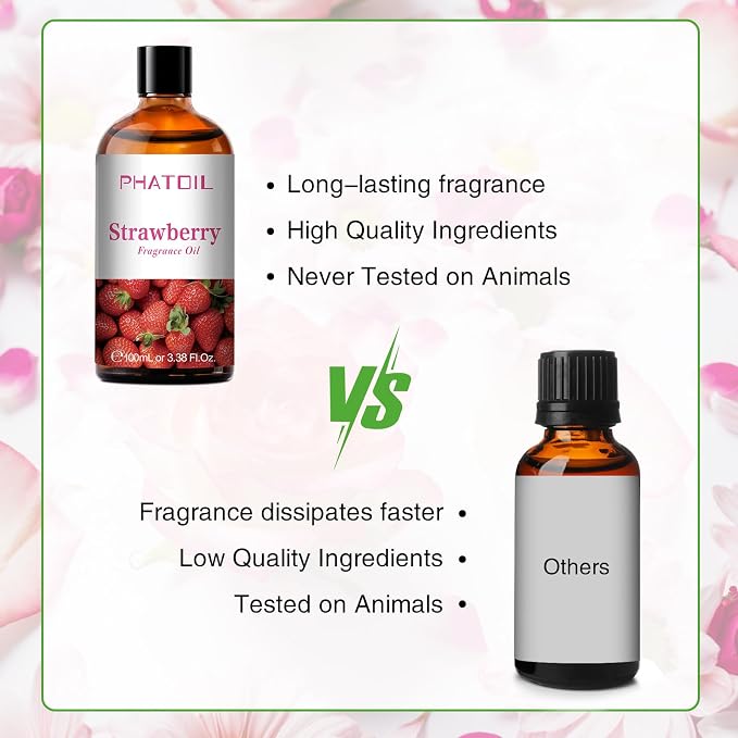 PHATOIL Strawberry Fragrance Oil for Diffuser Aromatherapy 3.38FL.OZ | Long Lasting Scented Oils For Humidifier, Air Freshener, DIY Soap Candle, Scent Project Making, Aroma Oil for Home Freshening