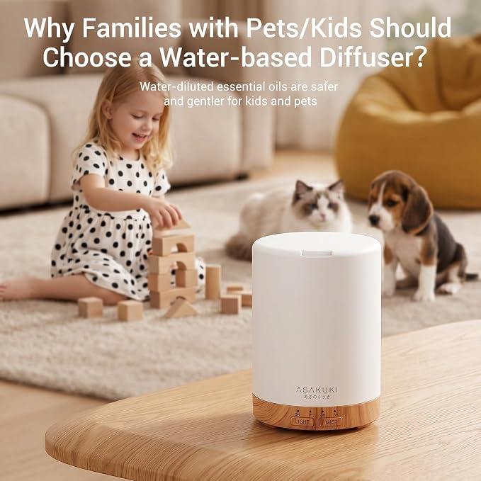 ASAKUKI Essential Oil Diffuser for Home 300 ml Quiet | Automatic Shut-Off, Aromatherapy Diffuser, 7 LED Lights for Living Room, Kitchen, Bedroom, Hotel - Light Brown