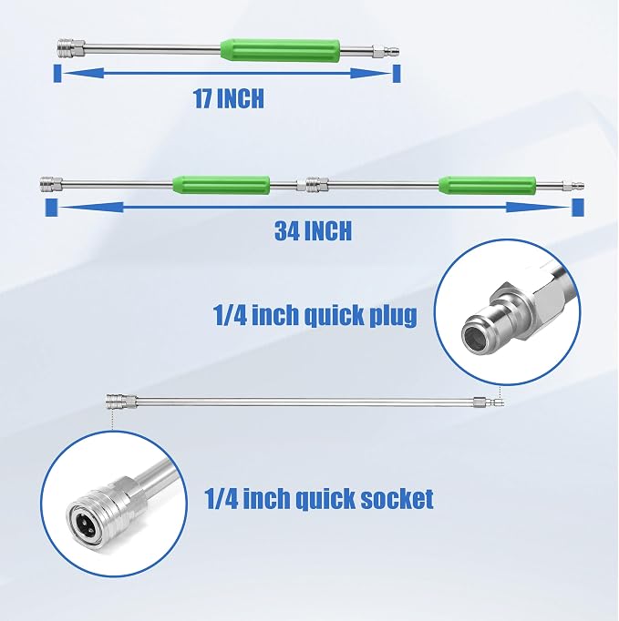 Pressure Washer Extension Wand, 17 Inch, Stainless Steel | Power Washer Lance with Green Protective Cover, 1/4'' Quick Connect, 2 Pack