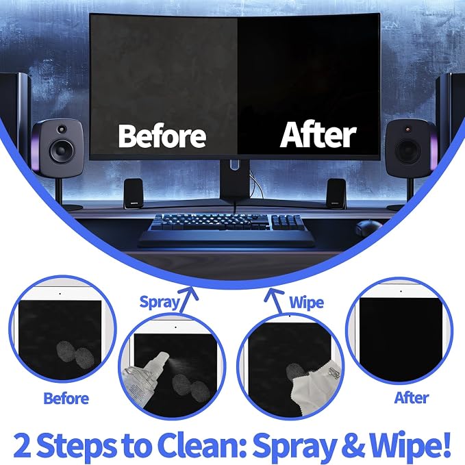 2 Pcs Car Screen Cleaner, Blue | Electronic Touch Screens Cleaning Kit, For LCD Display TV Laptop Computer Tablet PC Flat Screens