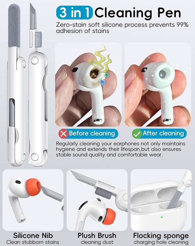 4 Pairs Replacement Ear Tips for AirPods Pro 1st /2nd(Orange) | with Noise Reduction Hole,Built-in dust Guard Screen Silicone Ear Tips with Cleaning Pen