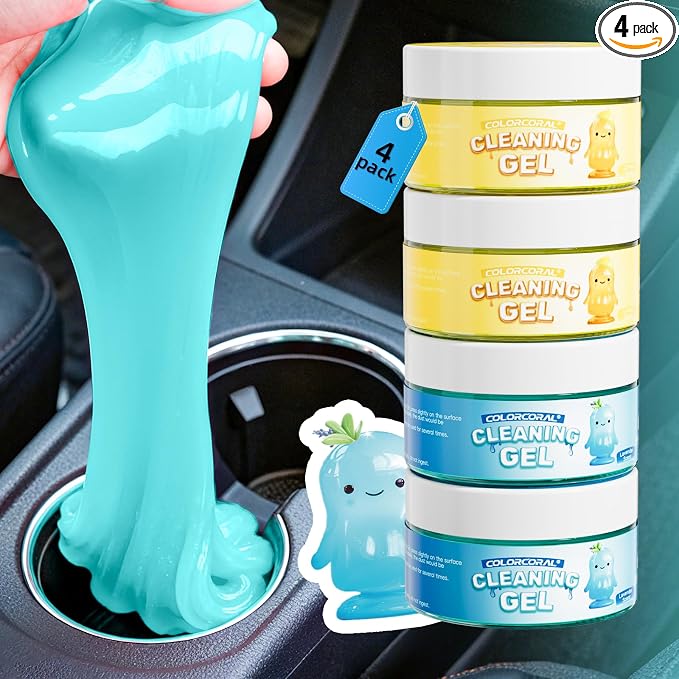 ColorCoral Reusable Car Cleaning Gel and Keyboard Cleaner Putty, 4 Pack | For Car Interiors, Air Vents, Keyboards and Electronics; 4 Fragrances, Reusable Gel Reaches Gaps, Gifts for Men and Women