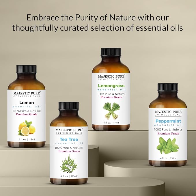 Majestic Pure Eucalyptus Essential Oil for Diffuser - 4 Fl Oz | 100% Natural Essentials Oils Ideal for Humidifier, Air Freshening, Cleaning Home, Bath, Steam Inhalation and Massage