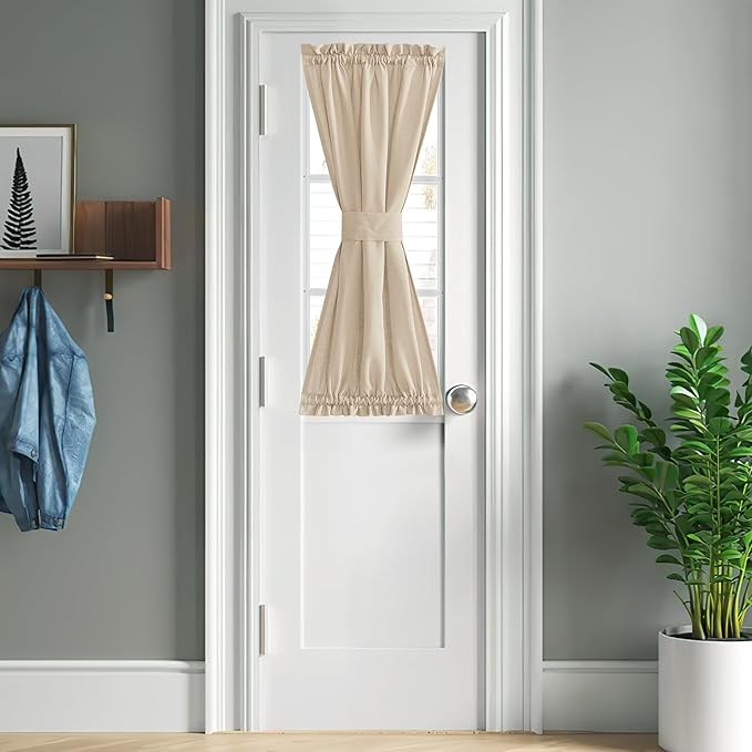 NICETOWN Door Window Curtain - 26 x 40 inches, Sheer Sidelight Blinds for Front Back Door Light Filering Kitchen Curtain Adjustable Window Shades with Bonus Tieback, 1 Piece, Angora
