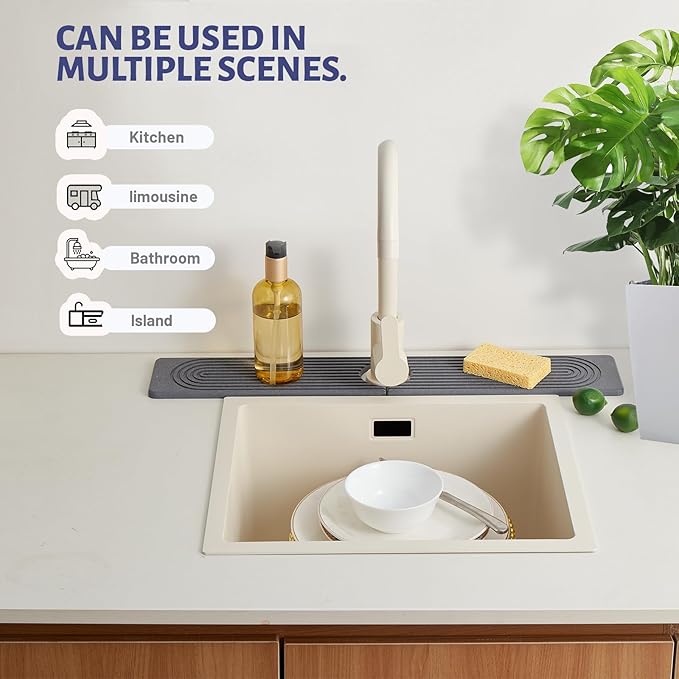 Faucet Mat for Kitchen Sink with Raised Feet, Quick Dry Stone Sink Mat Around Faucet, Water Absorbent Stone Tray, Sink Splash Guard & Protectors, Stone Drying Mat for Kitchen Counter