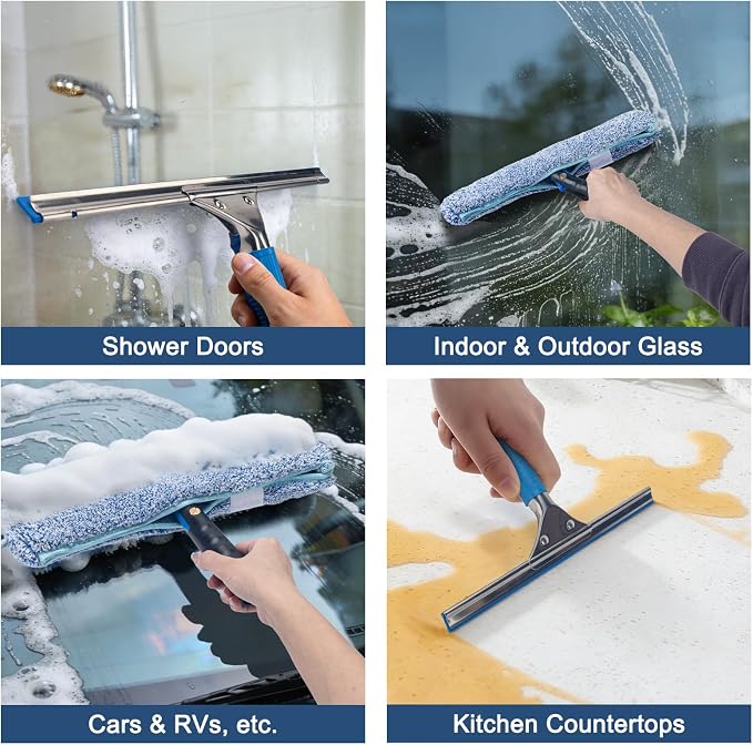 Professional Window Cleaning Kit with Collapsible Bucket 3 Gallon, 65 Inch | 14" Window Squeegee and 15" Microfiber Scrubber Window Washing Equipment Window Cleaner Tool for Outdoor Commercial Household