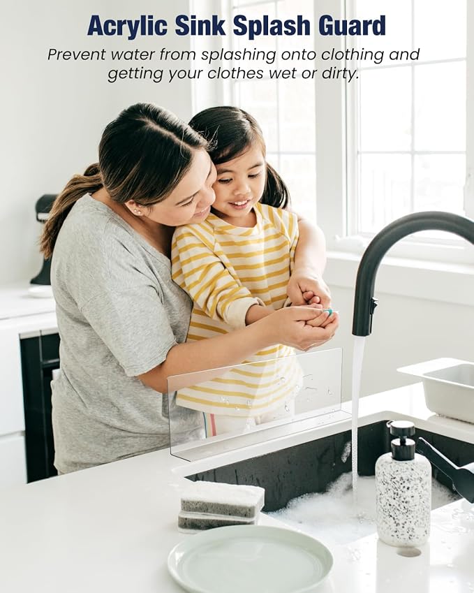 Acrylic Sink Splash Guard, Highly Transparent Fixed Splash Guard for Kitchen Island & Bathroom（15.8"L x 1.6"W x 4.7"H）