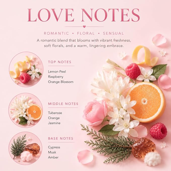 Reed Diffuser Set,3.38 fl oz (100 ml) - Love Notes Oil Diffusers with 8 Reed Sticks, Home Fragrance Reed Diffuser for Bathroom Shelf Decor