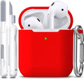 R-fun for AirPods 1/2 Case, Soft Silicone Protective Cover with Keychain and Cleaning Pen, Compatible with AirPods 2nd/1st Generation (2016/2019), Full Drop Protection Cover, Red