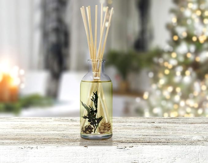 Reed Diffuser Set, Balsam Forest - Bathroom Shelf Décor | REAL Juniper and Pine cones, Fragrance notes of Fraser Fir, Evergreen, Pine, Woodsy Cedar and Sandalwood, Vegan