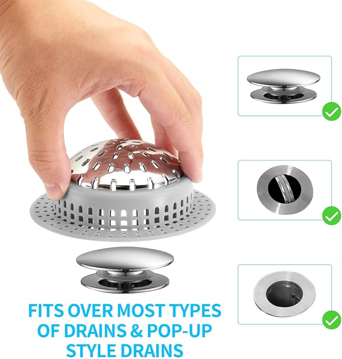Aluvor Bathtub Drain Hair Catcher Shower Drain Cover Sink Drain Protector | Bathroom Sink & Bathtub Drain Strainer for Pop-Up & Regular Drains, grey