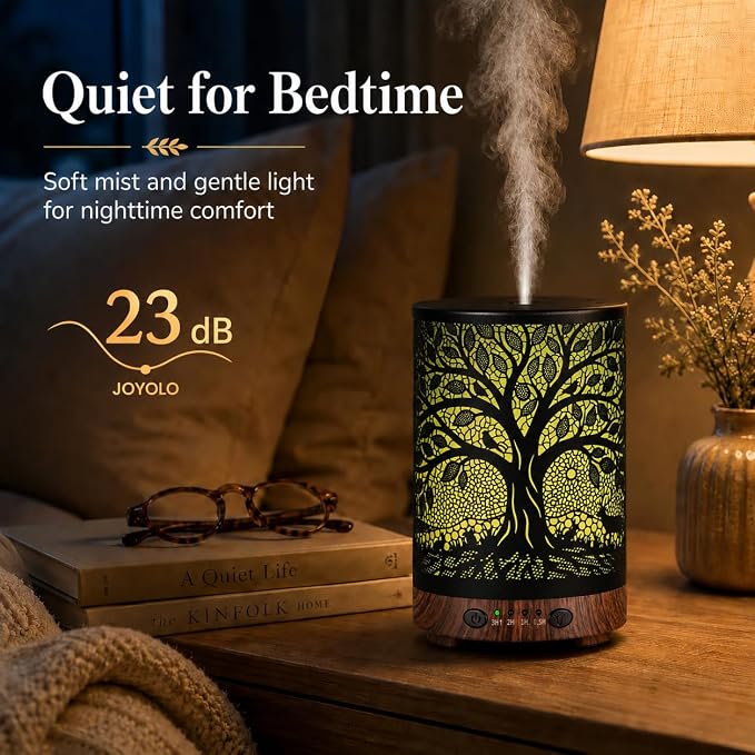 Essential Oil Diffuser, 120 ml Aromatherapy Diffuser with 7 Color Lights, Auto Shut-Off and 4 Timer Settings, Ultrasonic Cool Mist Diffuser for Home Room Office (Harvest Tree)