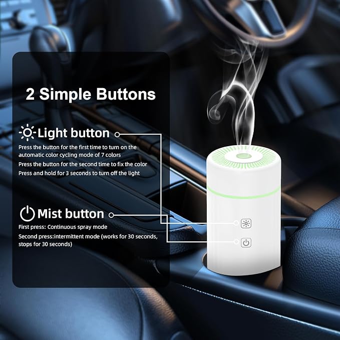 SEEDSEEL 100ML Car Essential Oil Diffuser, Rechargeable Battery Powered, Cordless Portable Diffuser with 7 LED Color Changing Lights for Travel (White)