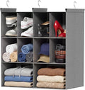 3 Tier Hanging Closet Organizer, 10 Compartments Dual Row Storage, Grey | Closet Organizers and Storage with Large & Small Pockets, 3 Sturdy Hooks Support Heavy Loads, for Dorm, RV, Garment Rack