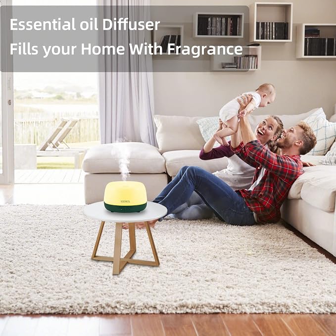 SEEDSEEL 300ML Mini Essential Oil Diffuser with USB-C Power Cord, 7 LED Color Changing Lights, 8 Hours Wood Grain Remote Control Aromatherapy Diffuser. Oil Diffuser for Room, Bedroom, Office, Home