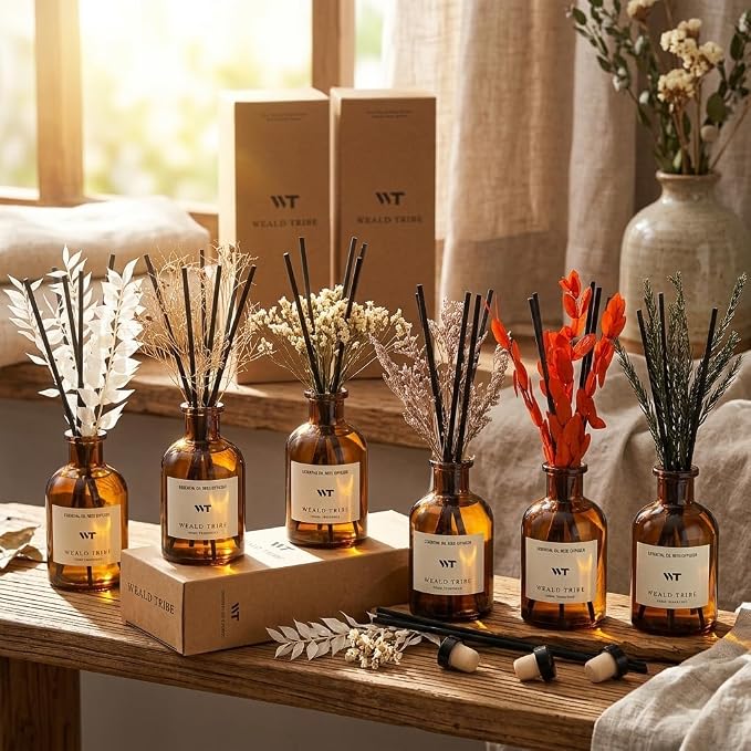 Reed Diffuser Set for Bathroom Air Fresheners, Oil Diffuser Sticks | Hotel White Tea Scent 4.0 fl oz Home Fragrance with Sticks Defusers | House Bedroom Office Shelf Decor