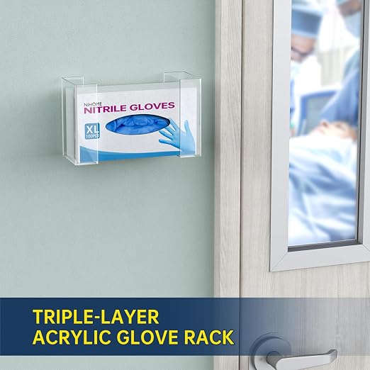NiHome Clear Acrylic Glove Box Holder Tissue Box Dispenser, Wall Mount | Space-Saving Glove Box Dispenser, Adjustable Organizer for Tissues, Baby Wipes, Adhesive or Screw Mount for Kitchen, Bathroom