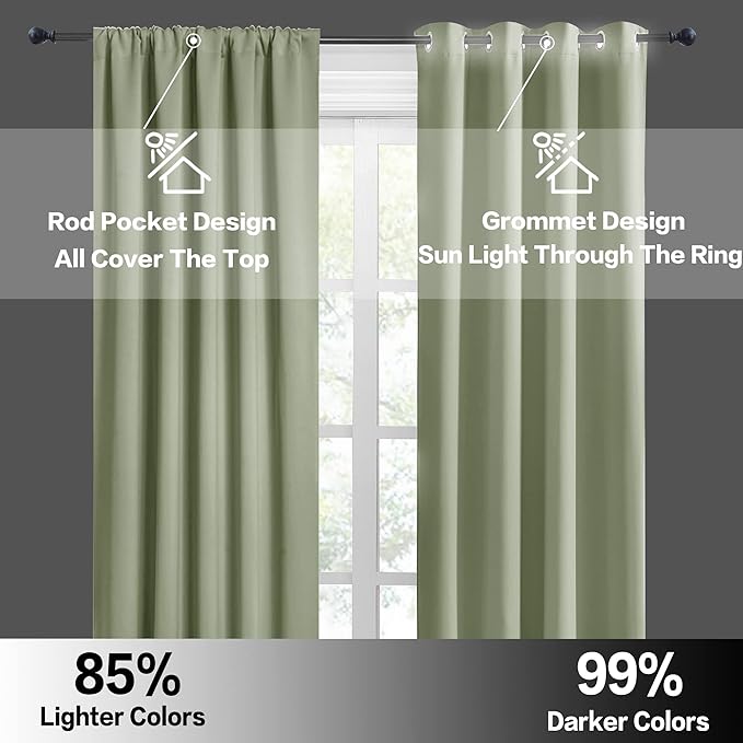 RYB HOME 84 inches Green Curtains for Living Room Lights & Drafts Blocking Window Curtains Room Darkening Drapes for Bedroom, W70 x L84 inch, 2 Panels, Sage Green