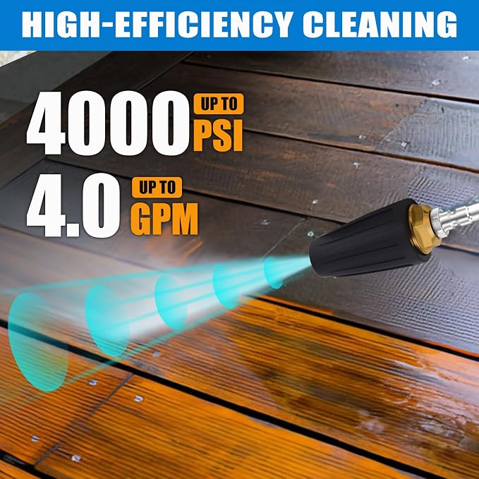Weslymoo Pressure Washer Spray Nozzle, Power Washer Tips 4000 PSI Max Rotating with 5 Pressure Washer Tips, 1/4" Quick Connect for Cleaning Patio，Brick，Driveway，Vinyl Surface, 4.0 Gpm 4.0 Orifice