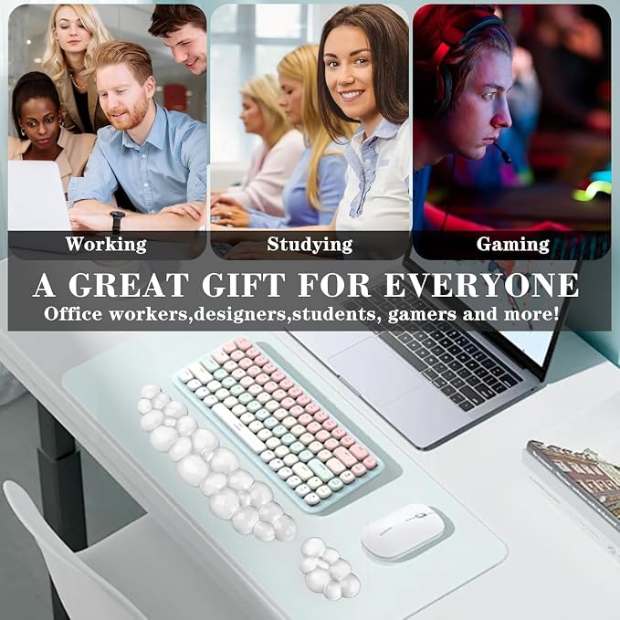 Mouse Pad with Wrist Rest, Soft Cloud Gel Keyboard Mouse Pad Set with Hand Wrist Support, Cute Non Slip Office Desk Accessories for Comfort/Pain Relief/Computer/Laptop (Green Cloud)