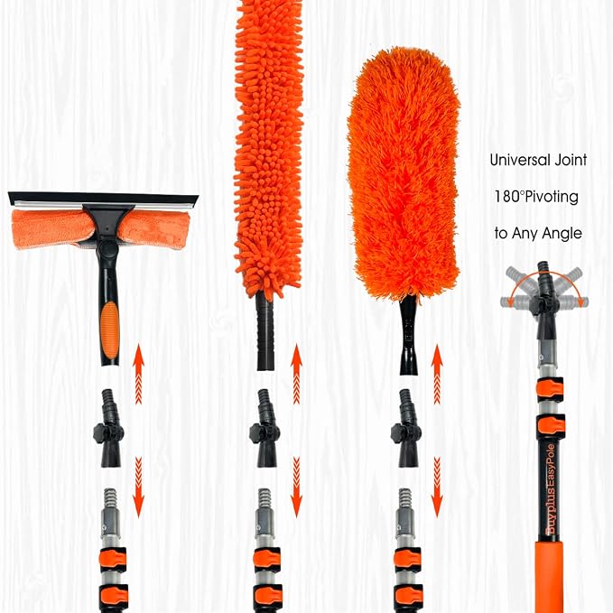 Buyplus 26FT Reach Dusting Kit, Long Duster with 5-20FT Extension Pole for High Ceilings, Cobweb Duster, Microfiber Duster, Window Squeegee, Extendable Duster Cleaning Kit