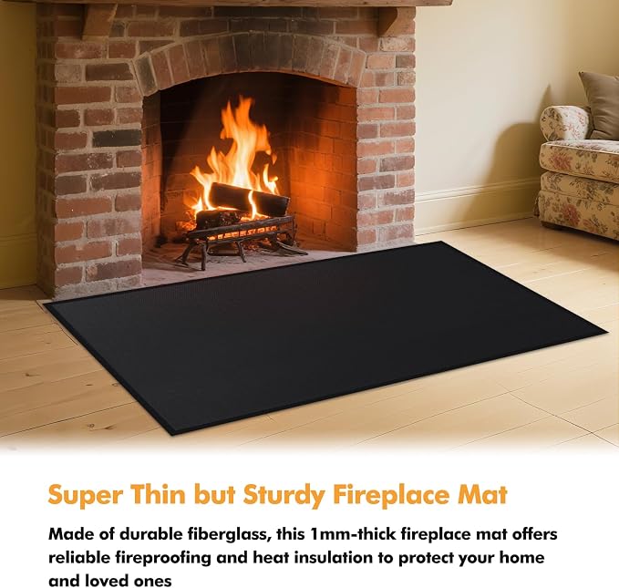 Hearth Rugs for Fireplaces Fire Resistant, 3'4'' x 2'6'' x 0.04'', Black | 1800°F fireplace mat, fiberglass fireplace rugs fireproof protect floors carpets from sparks embers, easy to clean, versatile