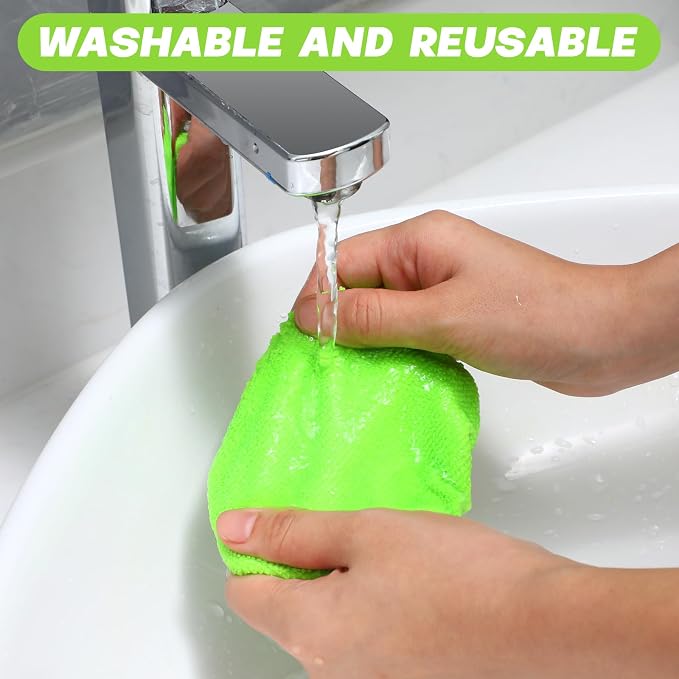 10 Pcs Windshield Cleaning Tool Car Window Cleaner,Green | Extendable Handle for Interior Windshield, 6 Washable Microfiber Bonnets, 2 Spray Bottles, Reusable Auto Glass Kit