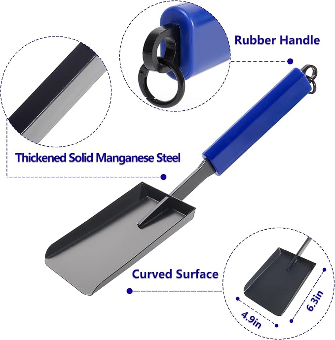 15in Fireplace Ash Shovel Solid Iron Gardening Shovel | Fireplace Tools with Rubber Handle for Fire Pit Fireplace Solo Stove Scoop Charcoal